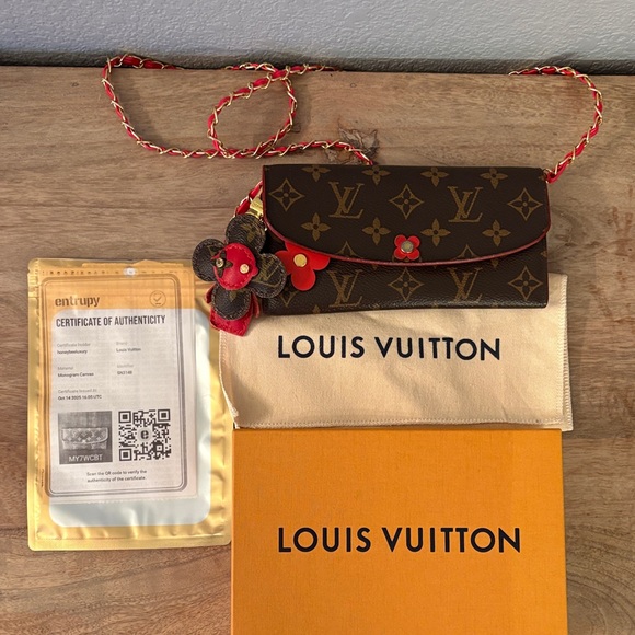 Louis Vuitton Monogram Wallet with Red Floral Accents - Picture 2 of 11